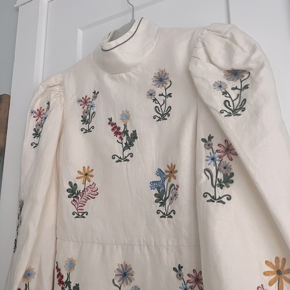 Agua by Agua Bendita Guaba Pradera Embroidered Linen Mini Dress NEW with tags - Picture 4 of 10